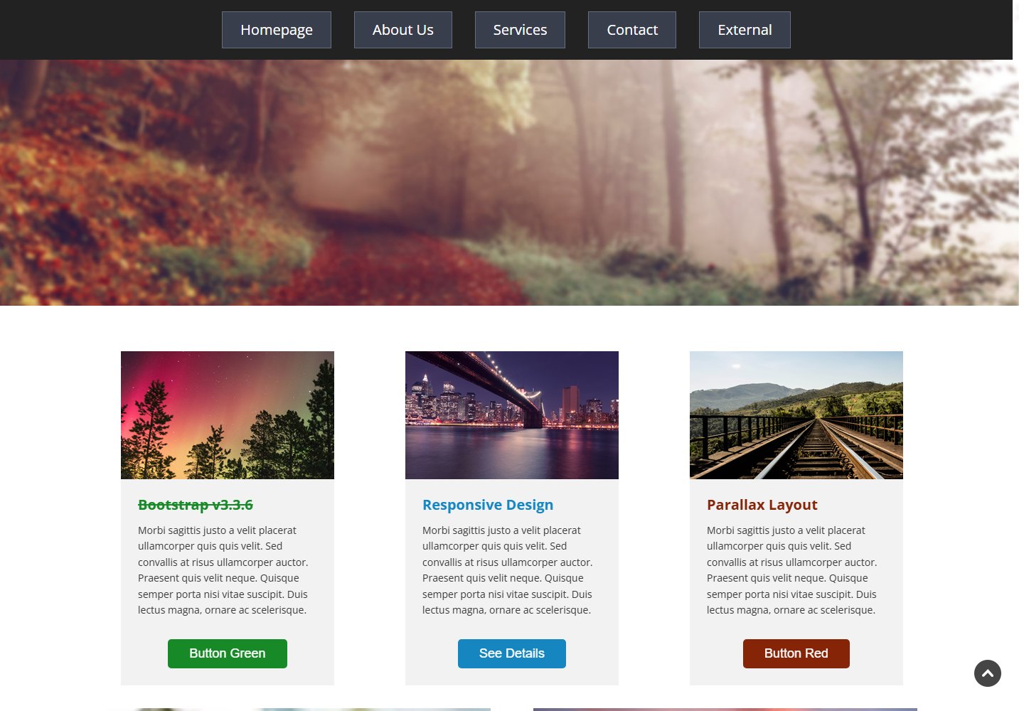 Conquer recreation with a forest backdrop, section navigation, and a row of image cards