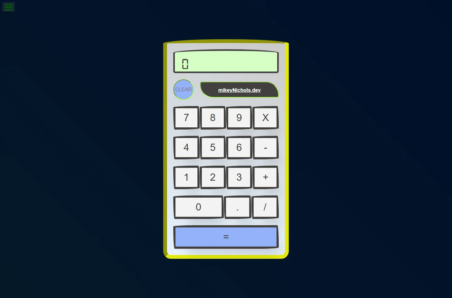JavaScript Calculator desktop keypad and display
