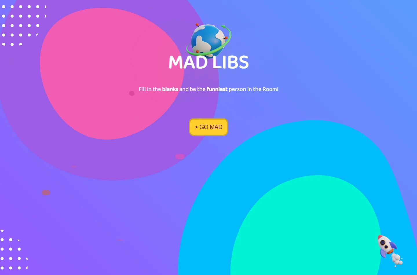 Mad Libs Number 9 welcome screen