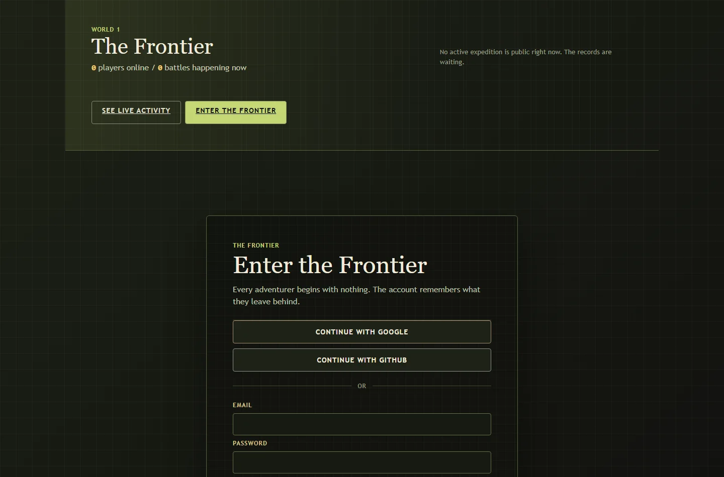 Swing or Cast signed-out public frontier and account entry